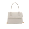 Minimalistische beige Handtasche aus Kieselleder mit Griff und goldener Kette - Weiß
