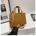 Minimalist camel brown tote bag with top handles and adjustable shoulder strap - Brown