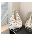 Corduroy tote bag featuring yellow tulip floral patterns in cream white finish - Flower Style