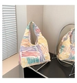 Multicolor striped canvas tote bag for women with vibrant geometric pattern design - Rainbow Style