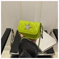 Neon green quilted mini crossbody bag with rhinestone star detail and silver chain strap - Green