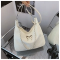 Creamy white shoulder bag with silver liquid metal butterfly and chain accent - Off White