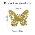 Detailed view of 3D gold glitter hollow butterfly wall sticker with size measurements - Gold