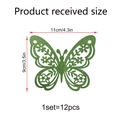 Pack de 12 pegatinas de pared mariposas 3D verdes con purpurina para decoración hogar - Verde (YH015)