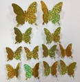 Detail of 3D holographic gold butterfly wall stickers with glitter finish for room decor - Multi-size Sets / Gold Glitter