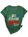 Detail of V-neck dark green T-shirt with Charlie Kirk print and knotted hem detail - S / Vintage Green