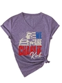 Detailed macro view of V-neckline and rolled sleeve cuff on purple heathered T-shirt - S / Purple