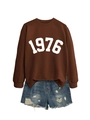 Detail of dark brown sweatshirt with 1976 print and distressed denim shorts - Coffee Sweatshirt (White Font)