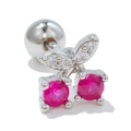 Elegant cherry stud earrings with pink gemstones and zircon leaves in a screw-back design - Silver Cherry Style (EGD0119Silver)