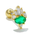 Clou d'oreille lapin plaqué or 18 carats avec gemme verte et vis à bille en zircone - Style Couronne Zircon Vert Or (EGD0748)