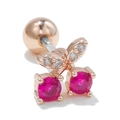 Rose gold cherry stud earring with pink gemstones and ball screw back for cartilage - Rose Gold Cherry Style (EGD0119Rose Gold)
