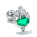 Clou d'oreille lapin en or blanc 18k avec zircon vert émeraude et fermoir à vis - Style Couronne Zircon Vert Argent (EGD0748)