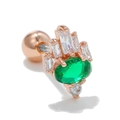 Clou d'oreille lapin or 18k avec pierre ovale vert émeraude et zircons brillants - Style Couronne Zircon Vert Or Rose (EGD0748)