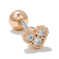 Roségoldener Herz-Knorpelstecker mit drei Zirkonia und Schraubverschluss - Herz mit Perlenrand und Drei Steinen Stil (EGD0692 Roségold)