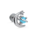 Detalle de un piercing de luna y estrella con incrustación de ópalo azul suave - Estilo Saturno/Luna con Piedra Azul (CD00772) / Plateado