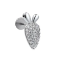 Dettaglio del piercing labret a carota con zirconi e finitura in acciaio lucido - Stile Carota(CD00945) / Argento