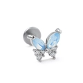 Dettaglio di un piercing a farfalla con pietre marquise blu e zirconi bianchi brillanti - Stile Farfalla(CD00361) / Argento