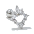 Silver square stud earring with marquise crystals and screw ball back closure - Silver Crown Floral Style (EGD0727Silver)