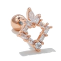 Rose gold heart stud earring with clear zircon and secure screw ball backing - Rose Gold Crown Floral Style (EGD0727Rose Gold)