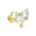 Piercing cartilage doré en forme de cœur avec trois zircons clairs scintillants - Design de Grappe à Trois Pierres (CD00437 Or)