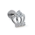 Vue détaillée du labret en forme de couronne argentée avec pierre centrale et acier poli - Forme Couronne à Trois Pointes (CD00338 Blanc K)