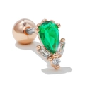 Rose gold heart cartilage stud with a pear-cut emerald gemstone and screw-back ball - Rose Gold Water Drop Zircon Style (EGD0726Green Rose Gold)