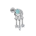 Details des silbernen Mondsteckers mit blauem Opal und Zirkonia-Quastenketten - Moon Tassel Style (CD00457) / Silber