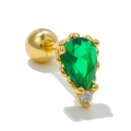 Minimalist gold ear stud featuring a green pear-shaped gemstone and screw ball back - Gold Pear Zircon Style (EGD0722Gold)