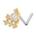 Piercing al naso a forma di L in acciaio con triangolo dorato e zirconi incastonati - Stile Corona Geometrica (BD00402) / Oro
