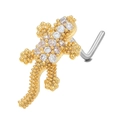 Golden gecko L-shaped nose stud with shimmering white zirconia micro-paved stones - Gecko Lizard Style (BD00544) / Gold
