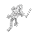 L-shaped stainless steel nose stud featuring a silver lizard design with zircon stones - Gecko Lizard Style (BD00544) / Silver