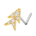L-shaped arrow nose stud in gold and silver finish with pavé set white zircon stones - Arrow Geometric Style (BD00421) / Gold
