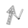 Titanium steel L-shaped nose stud with arrow-shaped sparkling zircon stones inlay - Arrow Style (BD00502 Silver)