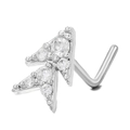 L-shaped stainless steel nose stud featuring double triangle design with clear zircons - Arrow Geometric Style (BD00421) / Silver
