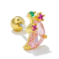 Golden cartilage stud earring with crescent pink zircon and multicolor stone accents - Pink Moon Style (EGD0605 Gold)
