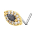L-shaped gold nose stud featuring marquise black zircon with a micro-pave diamond halo - Marquise Eye Style (BD00342) / Gold