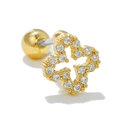 Golden flower-shaped cartilage stud earring with white zircons and ball screw back - Hollow Cross Flower Style (EGD0697 Gold)