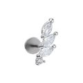 Polished stainless steel labret stud with leaf-shaped marquise zircon crystals - Olive Leaf (CD00741) / Silver