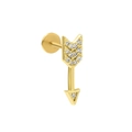 Macro view of gold arrow stud earring with sparkling zircon stones for ear or lip piercing - Arrow Shape Style (CD00823 Gold)