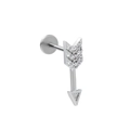 Detailed view of an arrow-shaped stainless steel labret stud set with sparkling zircons - Arrow Shaped Style (CD00823 White Gold Finish)