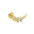 Detail van gebogen gouden labret piercing met marquise zirkoon en platte achterkant - Gebogen Diamanten Rij Stijl (CD00887金色)