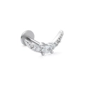 Detailweergave van zilveren gebogen lipstud met ovale en ronde zirkoniasteentjes - Gebogen Diamanten Rij Stijl (CD00887白K)