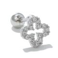 Silver four-leaf clover stud earring with pavé zircon stones and screw-back ball - Hollow Cross Flower Style (EGD0697 Silver)