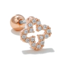 Rose gold clover cartilage stud earring with white zircons and screw ball back - Hollow Cross Flower Style (EGD0697 Rose Gold)
