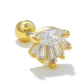 Gold fan-shaped cartilage stud with marquise and baguette cut clear zircon stones - Fan-shaped Wings Style (EGD0737 Gold)