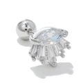 Silver stainless steel ear stud with marquise and baguette cut clear zircon stones - Fan-shaped Wings Style (EGD0737 Silver)