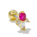 Golden cartilage stud earring with rose red zircon and white stones in geometric design - Rose Red Main Stone Flower Style (EGD0734 Gold)