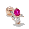 Rose gold ear cartilage stud with round magenta stone and clear zircon crystals - Rose Red Main Stone Flower Style (EGD0734 Rose Gold)