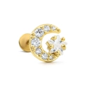 Piercing labret dorado con diseño de estrella y luna con circonitas brillantes - Estilo Estrella Luna Dorado (CD00808)