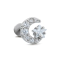 Piercing labret de luna y estrella plateado con circonitas y diseño de base plana - Estilo Estrella Luna Plata (CD00808)